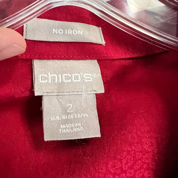 Chico's Women's Button Up Cheetah Print Top Red Long Sleeve Size 12/14 - Picture 8 of 9